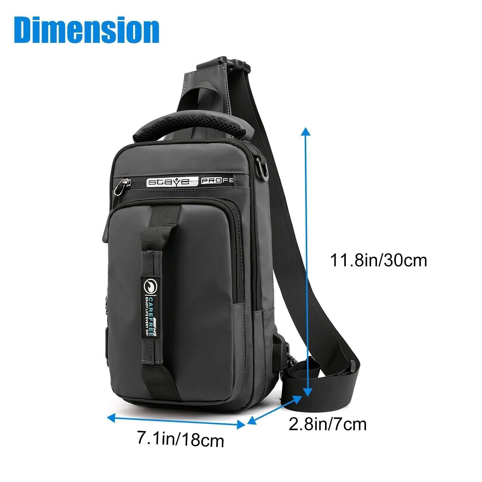 Anti-theft Chest Shoulder Messenger Backpack Men Sling Crossbody Bag USB Port US