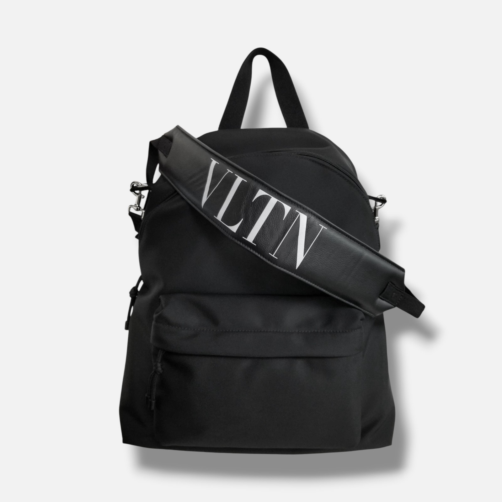 Valentino Garavani Men Black Vltn Logo Nylon Shoulder Bookbag Backpack Bag