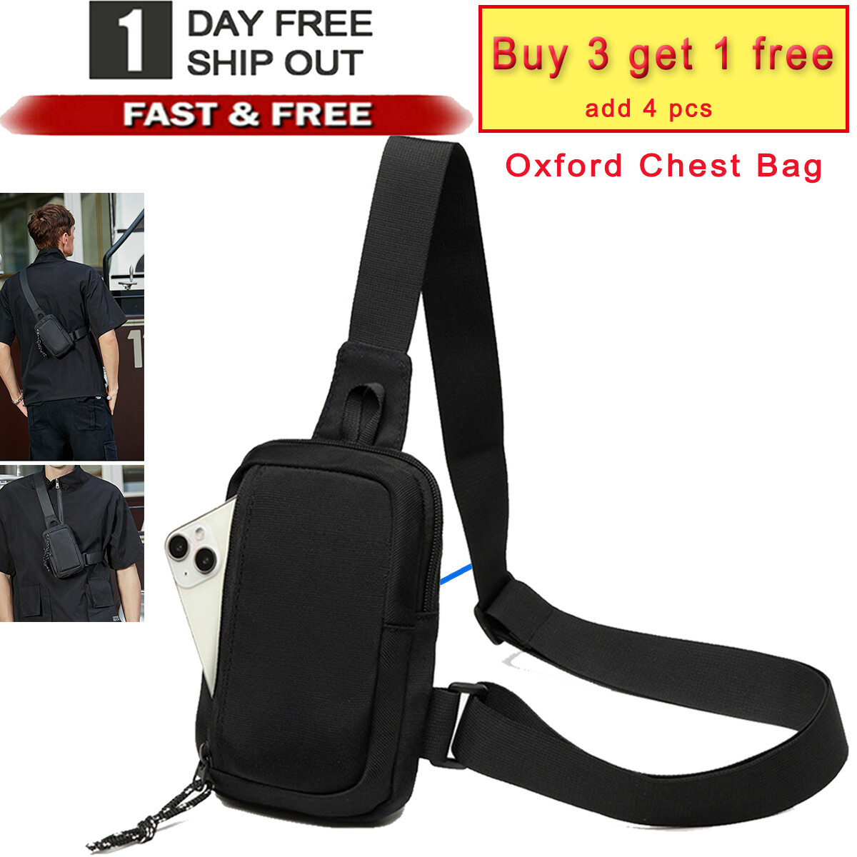 Men’s Shoulder Bag Oxford Cloth Chest Pack Sling Crossbody Casual Backpack