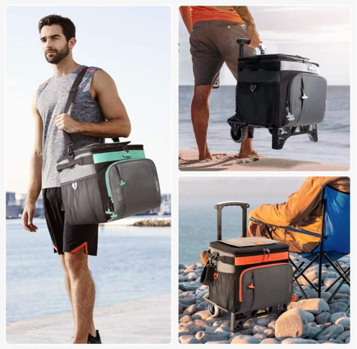 Bolsa térmica con ruedas plegable 50 latas impermeable para playa camping viajes