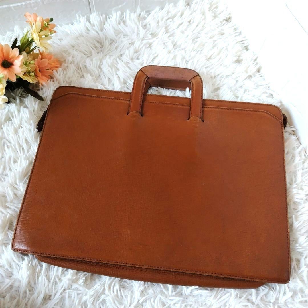 Authentic Burberrys Men’s Leather Business Briefcase 42cm Brown Gold Hardware