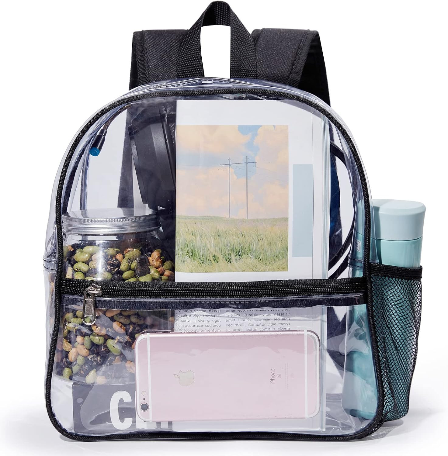 Mini Clear Backpack for Stadium Events, Concert, 12×6×12, Black | Small Clear