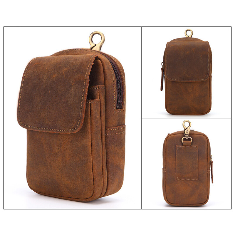Men’s Genuine Leather Belt Bag Waist Fanny Pack Cell Phone Pouch Wallet Purse