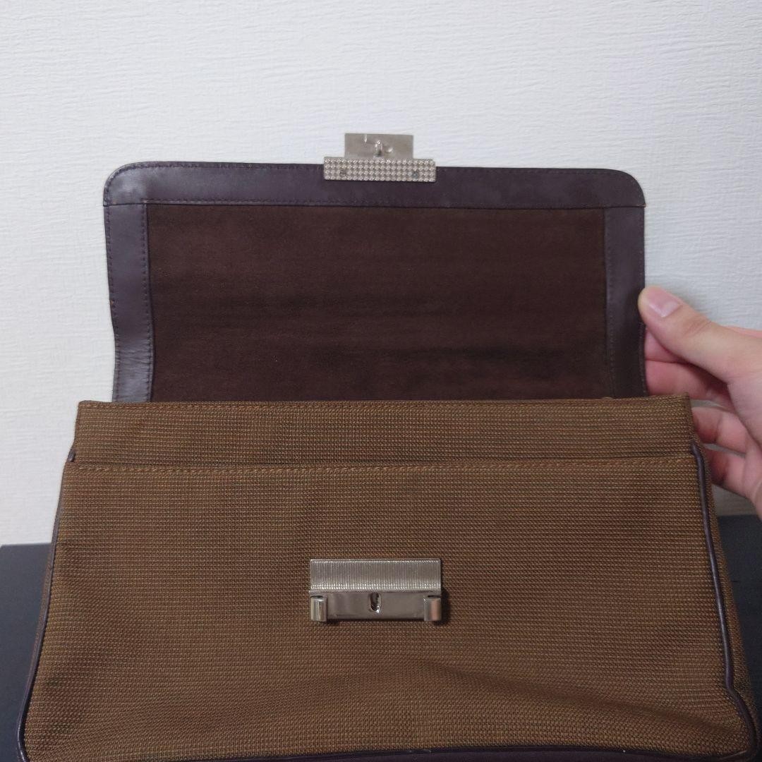 [Good Condition] Dunhill Second Bag Canvas x Leather Brown Flap Lock Hardware
