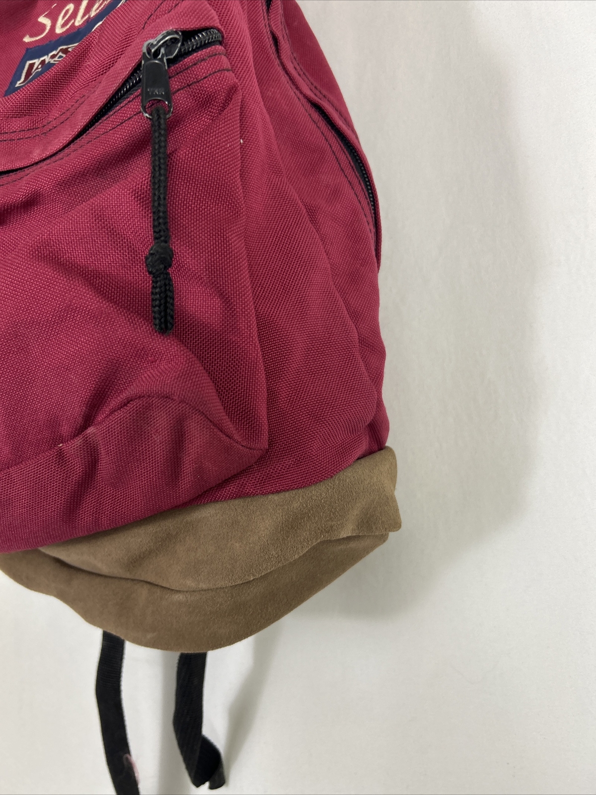 Vintage Jansport Backpack Maroon Red Brown Suede Bottom Embroidered “Selena”