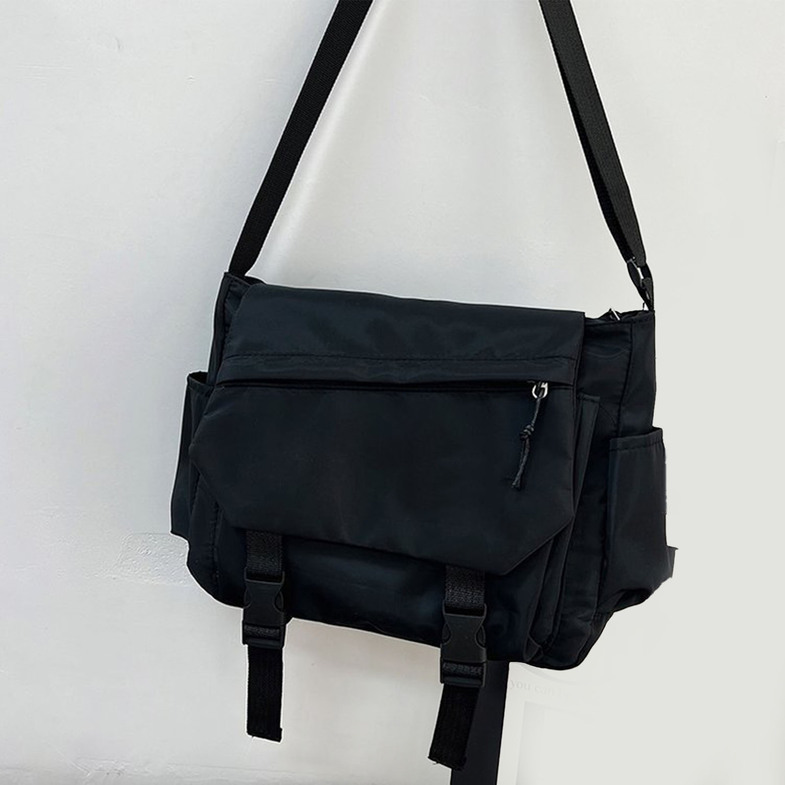 Casual Shoulder Bag Flap Over Messenger Bag Black For Men Women For School
