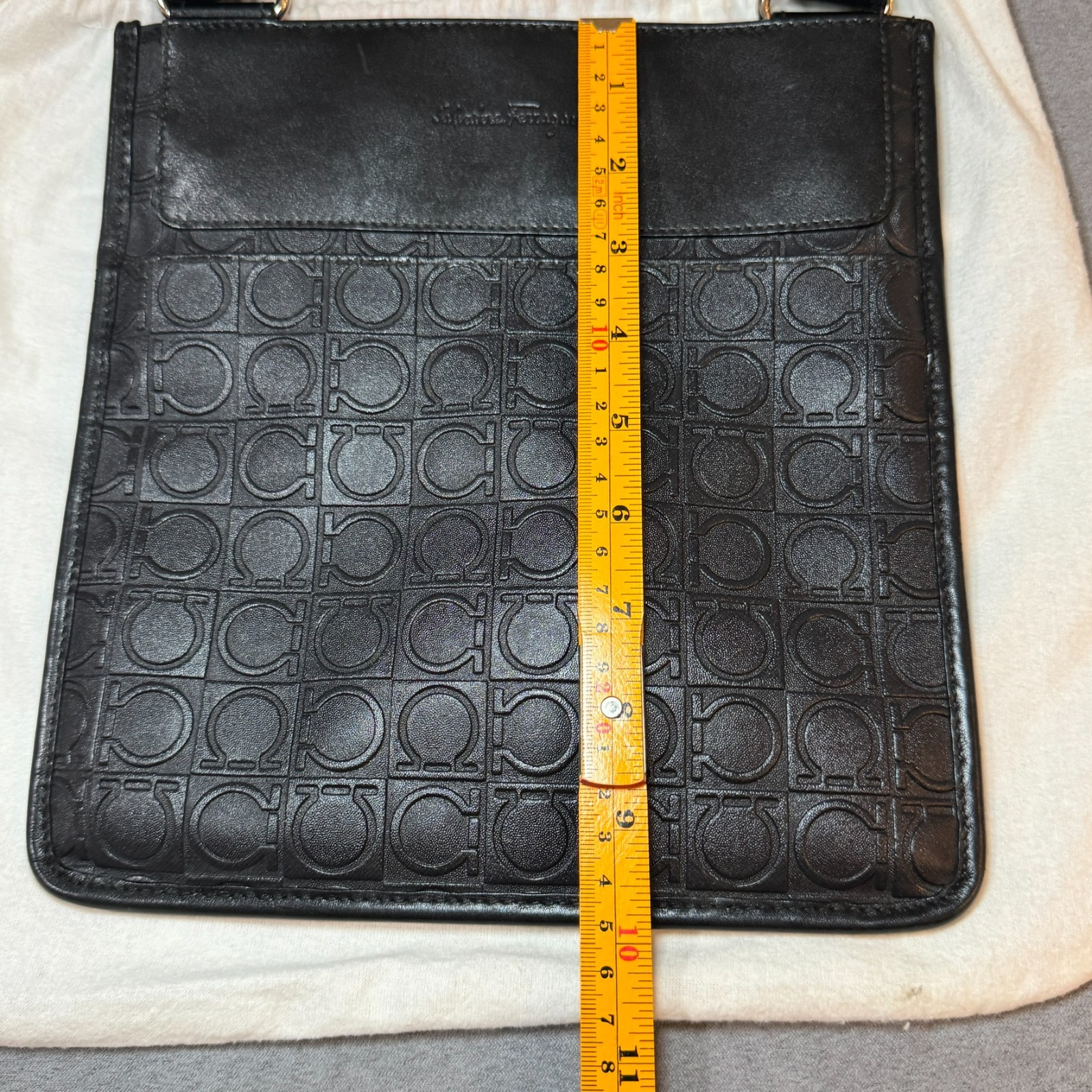 Salvatore Ferragamo Embossed Gancini Leather Crossbody Bag – Black Made in Italy