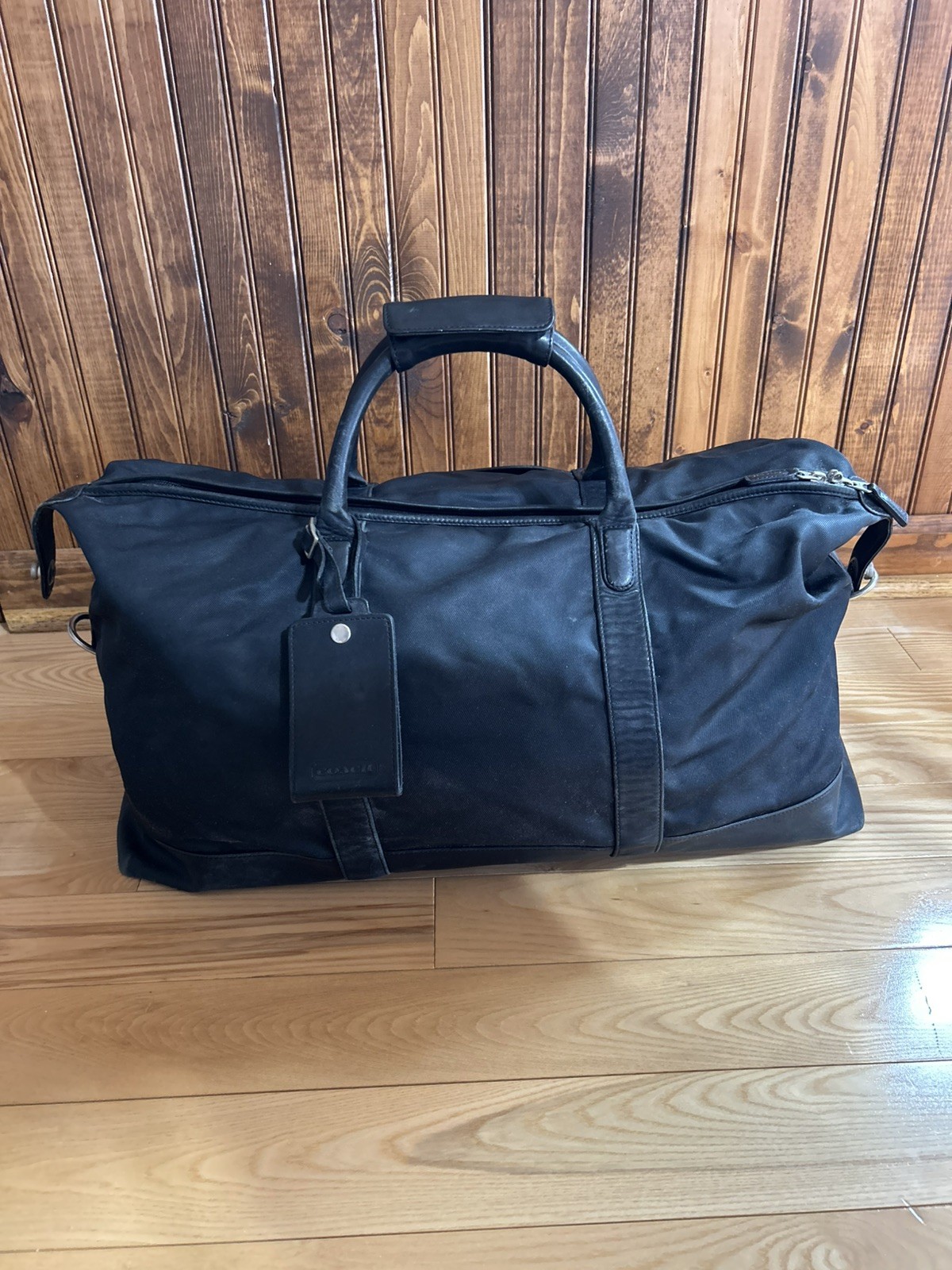 COACH 2-Way Boston Bag in Leather and Nylon, Black, 5497