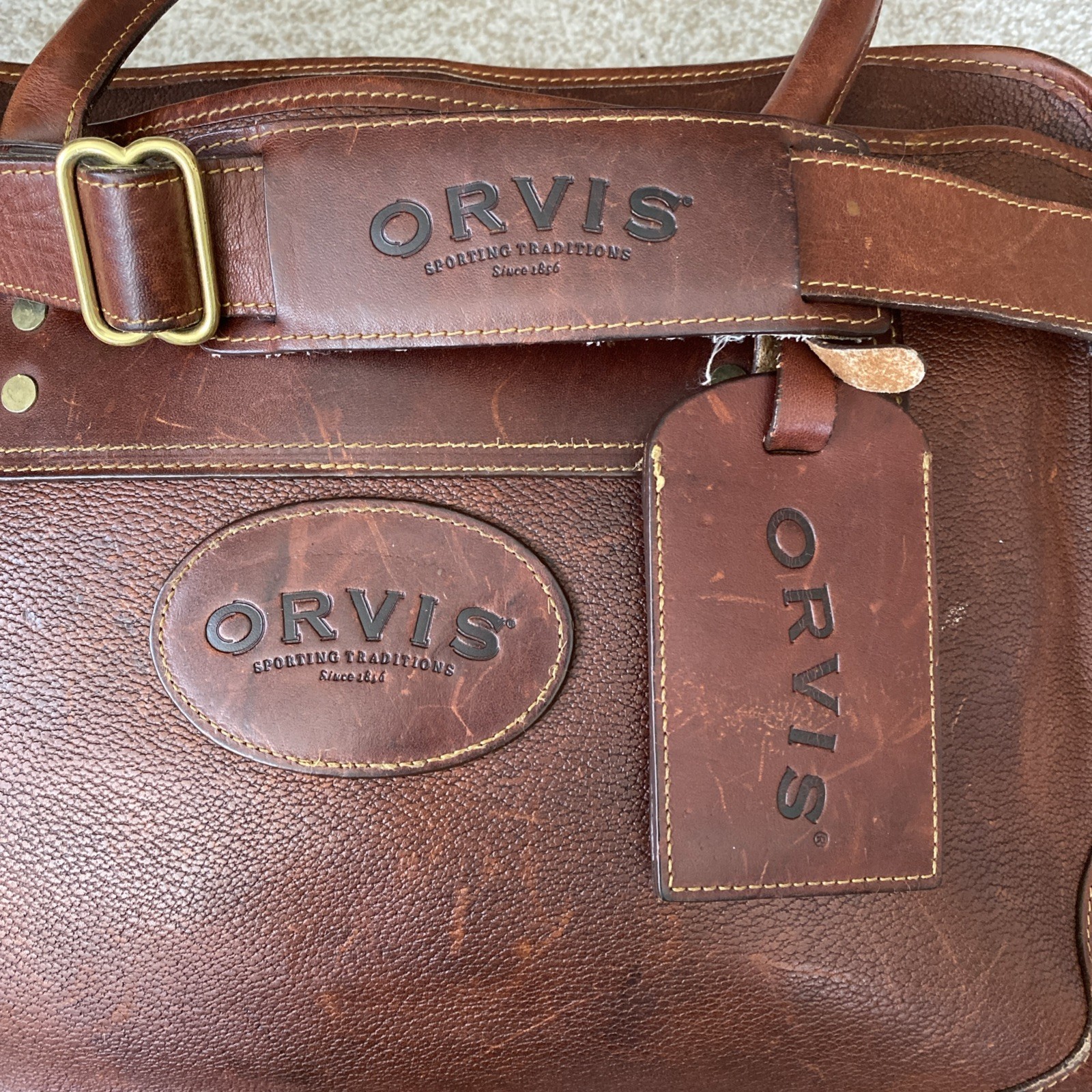 Vtg 2006 Orvis Leather Briefcase with Tag Brown Messenger Bag Computer Traveler