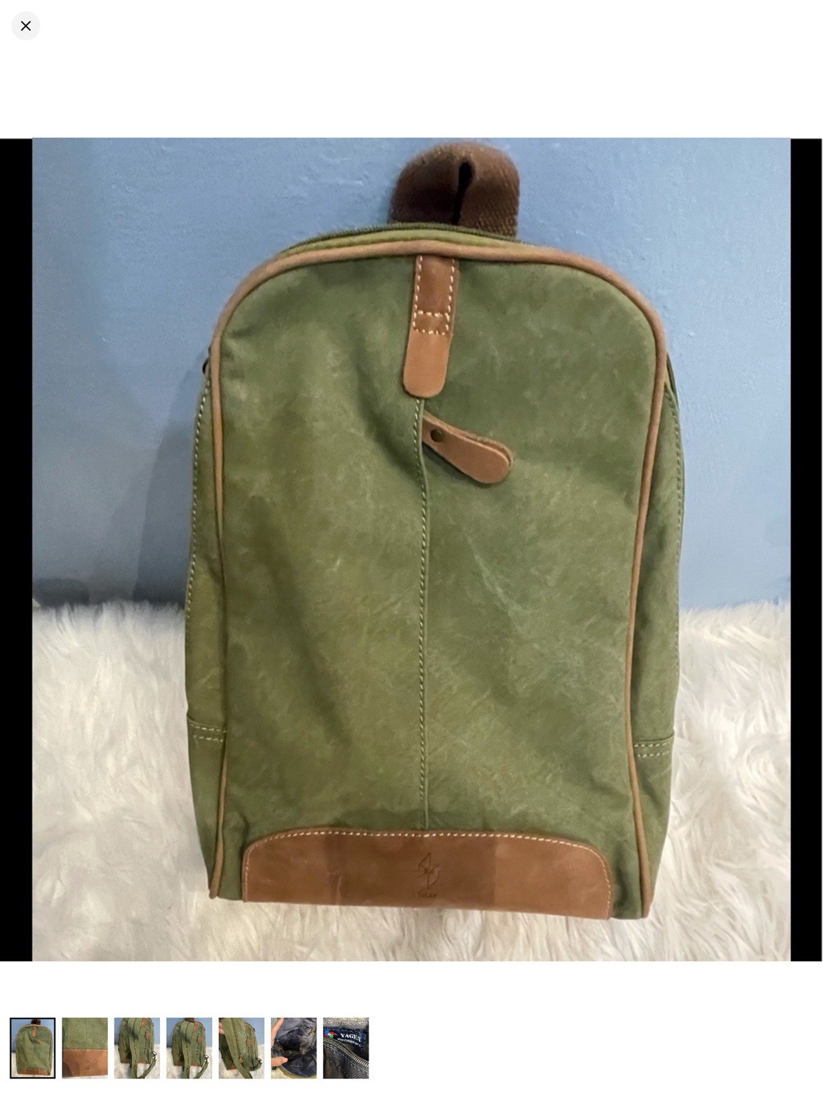 Vintage Yager Taiwan Green Brown Suede Multi Way Sling Backpack Crossbody Bag