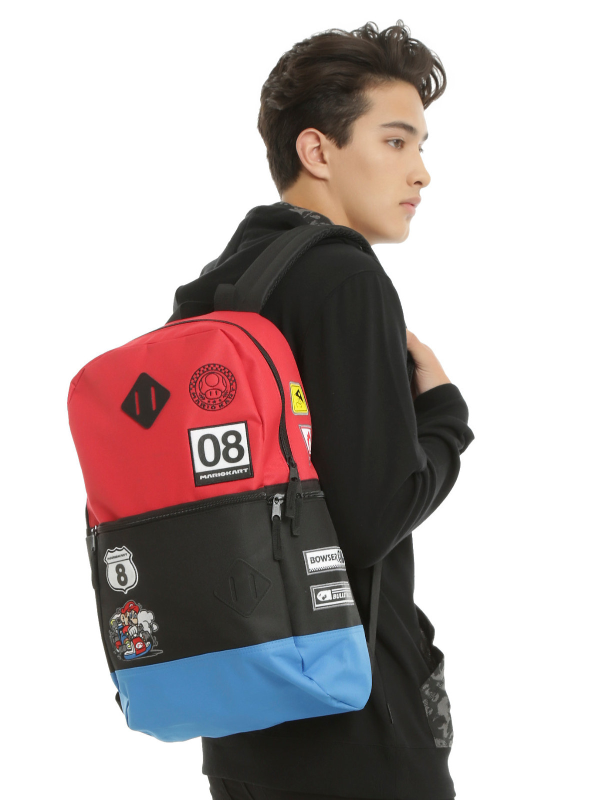 Mario Kart 8 Racer Patch Flat Front Backpack School Book Bag Super Nintendo NWT