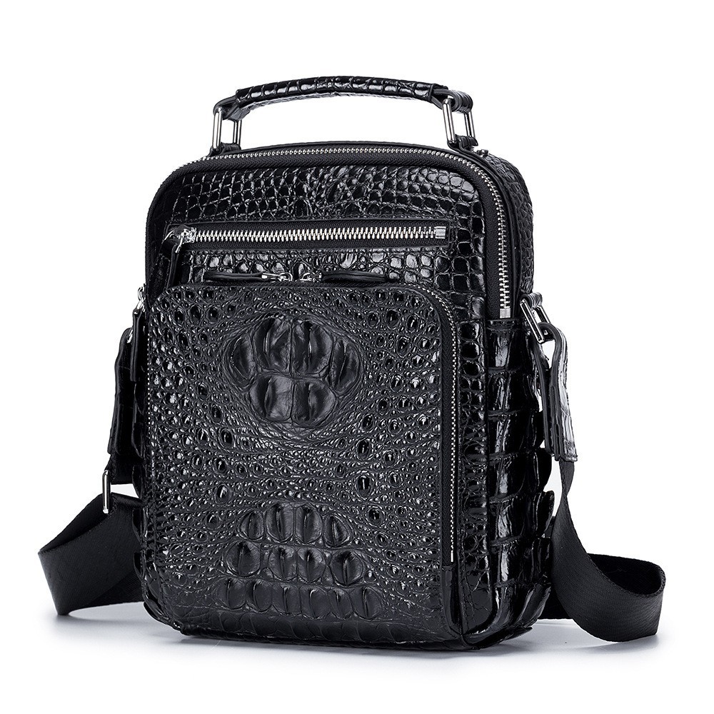 Full Grain Leather Men’s Business Shoulder Bag Crocodile Pattern 12 inch Handbag