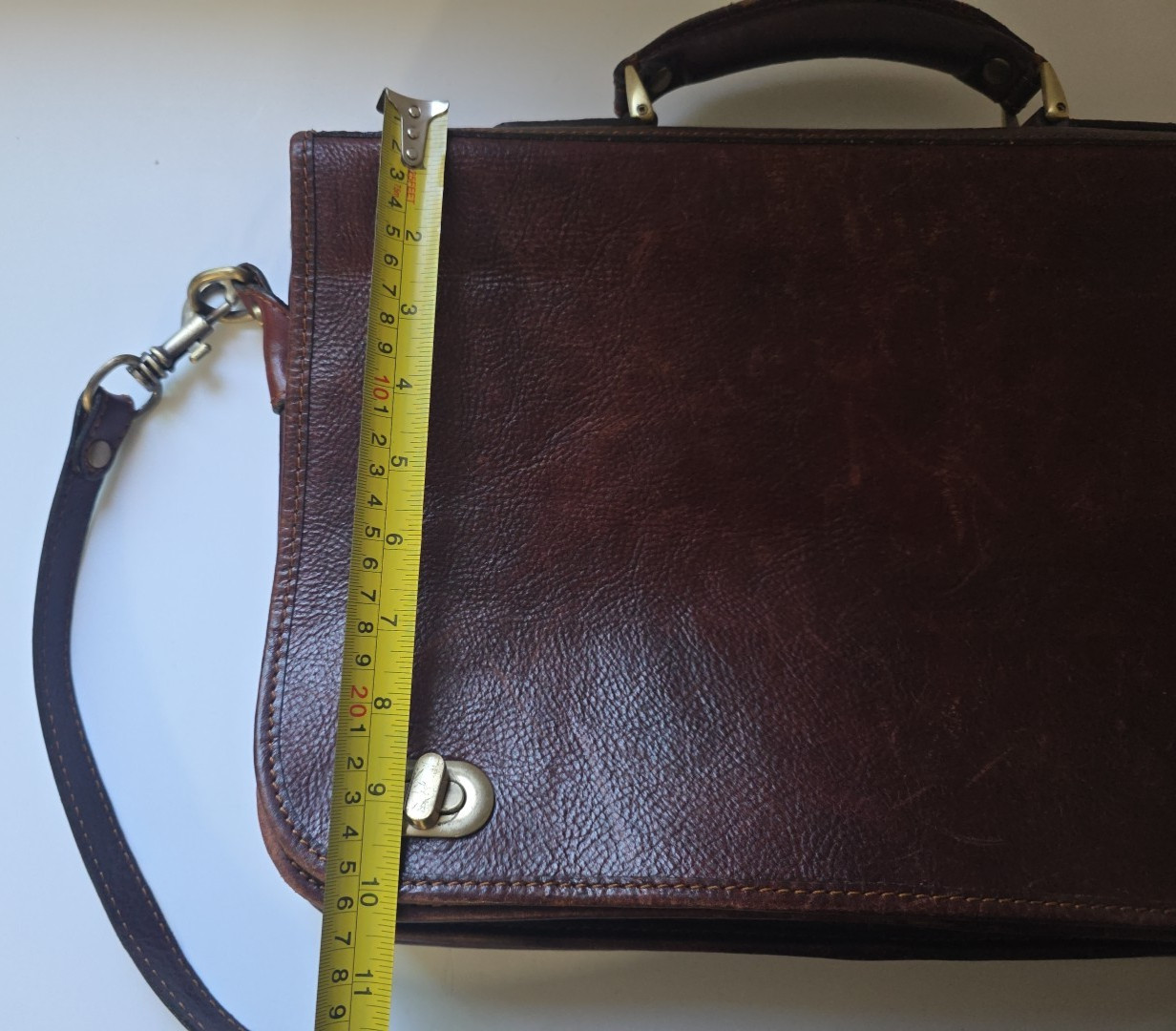 Prodotto Artigianale Vera Pelle Brown Leather Shoulder Messenger Bag Made Italy