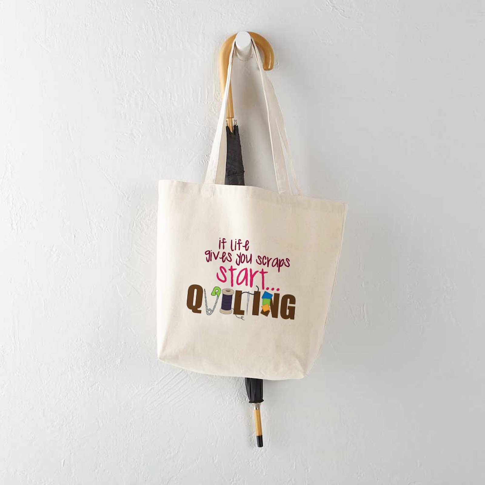 CafePress Start Quilting Natural Canvas Tote Bag, Cloth Shopping Bag (727139982)