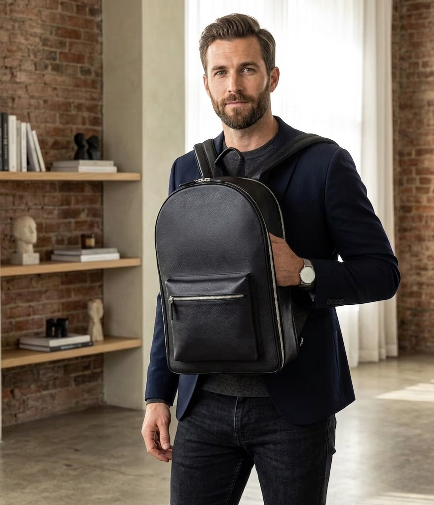 Men’s Leather Backpack for Business Travel – Black