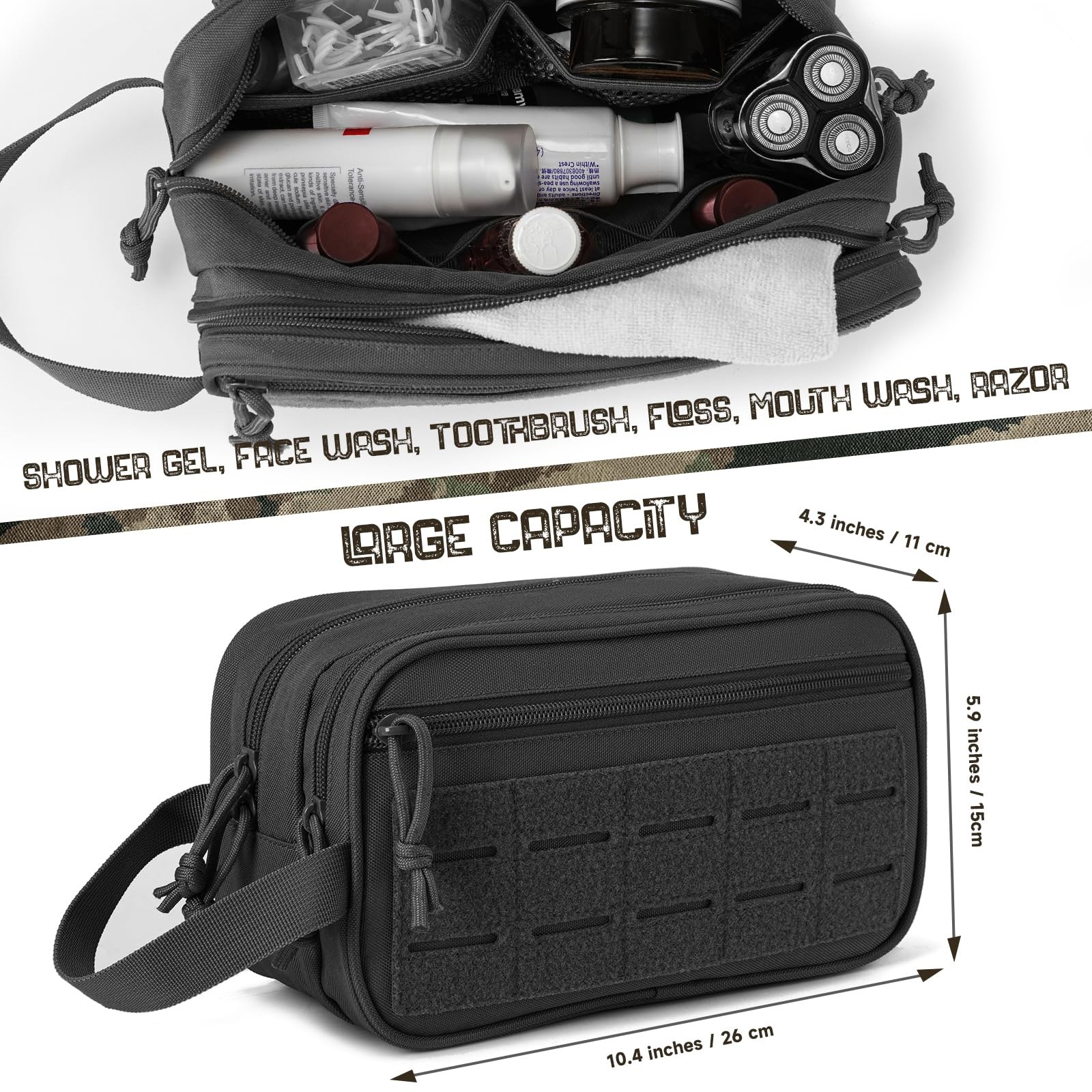 QT&QY Tactical Toiletry Bag For Men 10.4 x 4.3 x 5.9 inches, 1 US Black