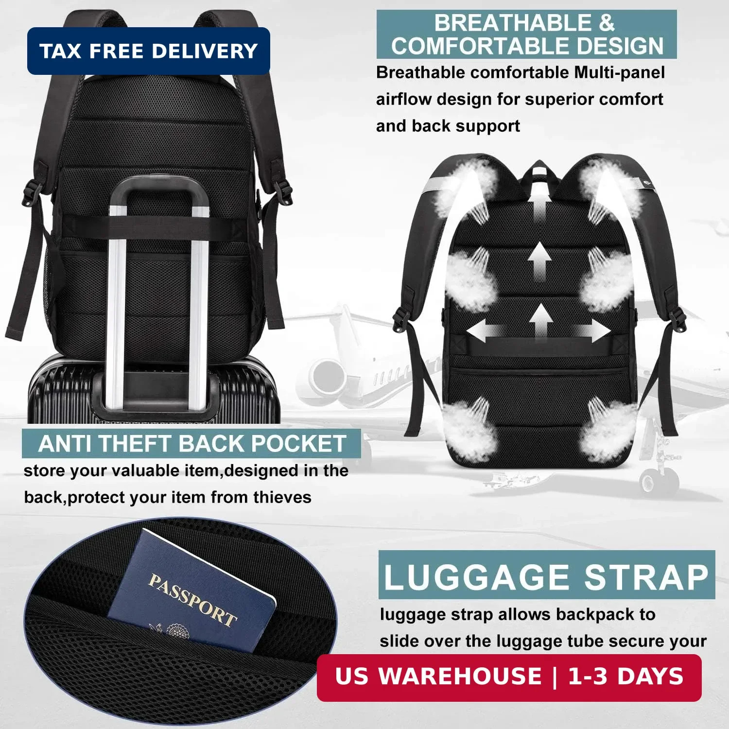 Extra Large Backpack for Men 50L,Water Resistant 17.3 inch Travel Laptop Backpac