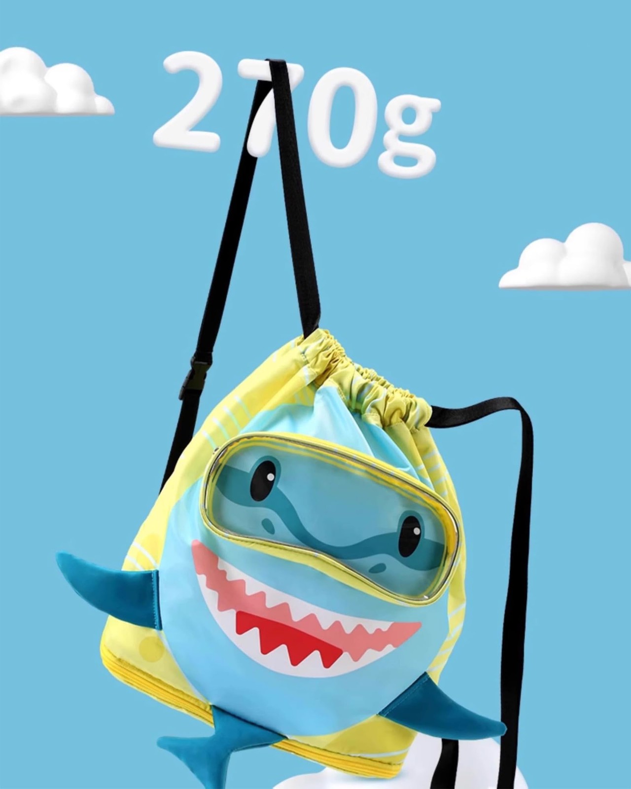 Drawstring Gym Bag Swim Bags,Waterproof Cute Big Shark Draw String Sackpack B…