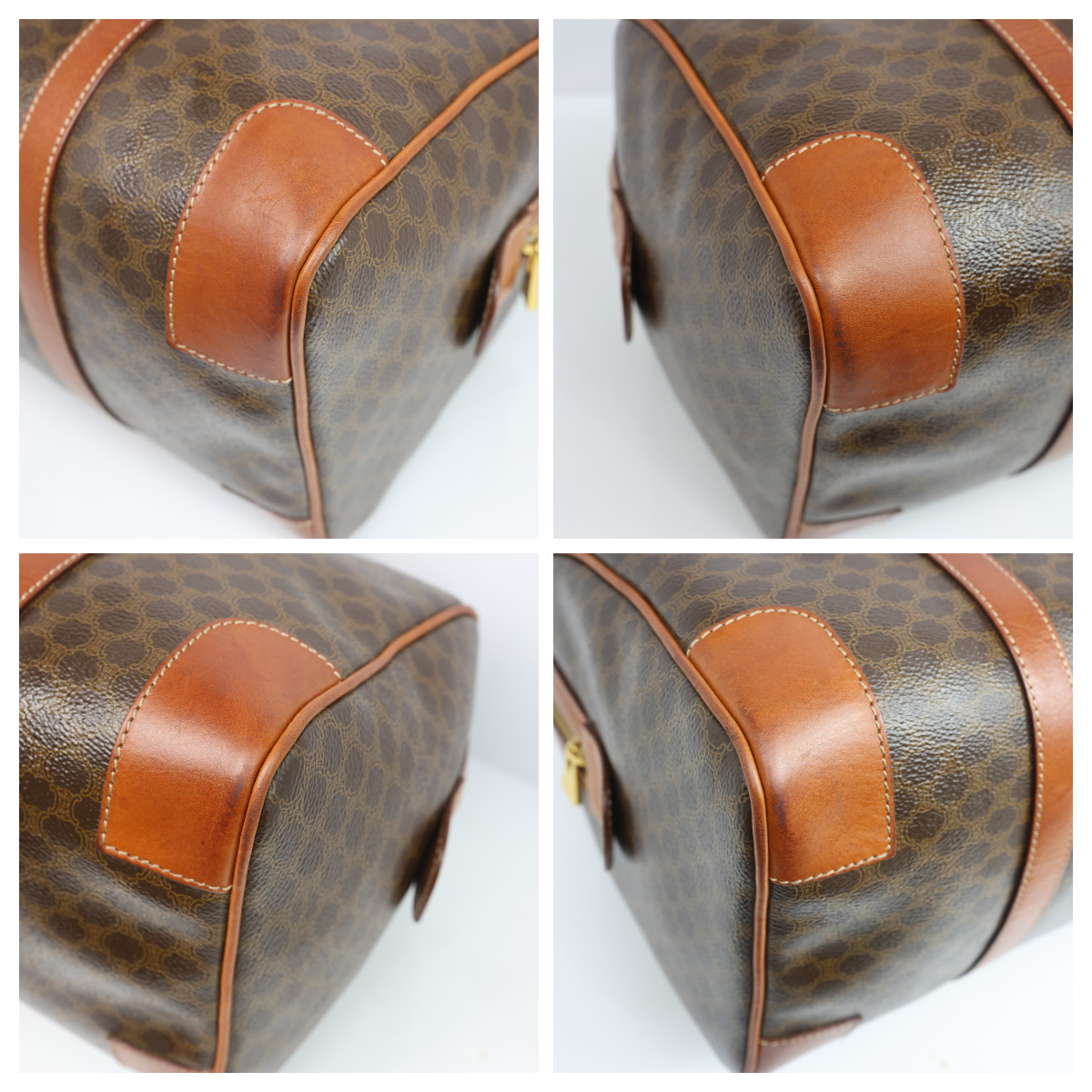 Authentic CELINE Macadam Boston Bag 35cm Brown PVC Leather Travel Handbag Vintag
