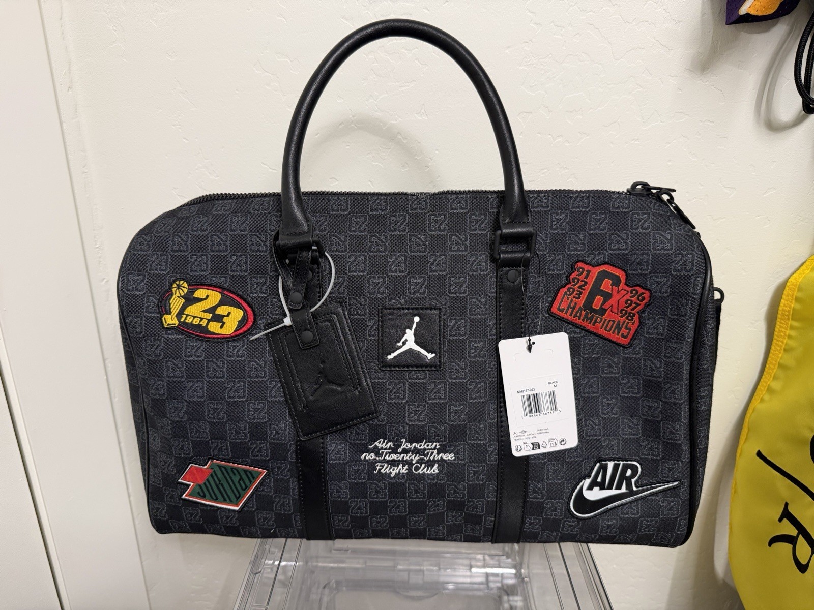Nike Jordan Monogram Duffel Bag Sport Bag 25L Black Patch (MM9157-023) Medium Sz
