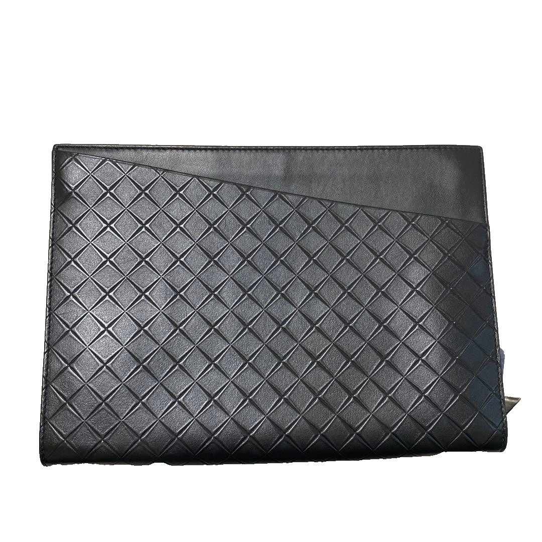 Bottega Veneta Black Leather Clutch Bag Mens Pouch W28cm×H20cm Rare from Japan
