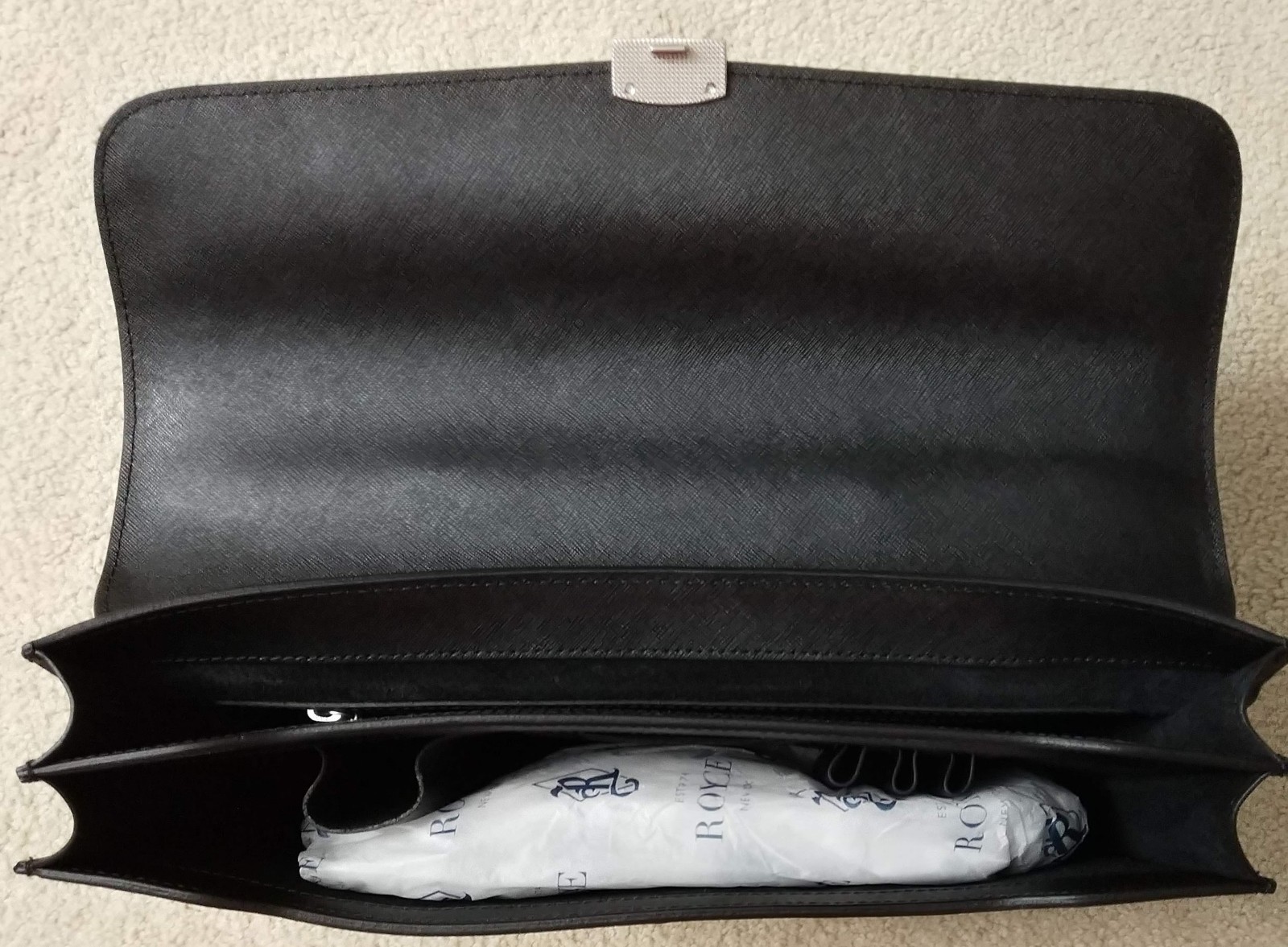 Royce Kensington Single Gusset Briefcase, Saffiano Leather, Black NEW WITH TAGS