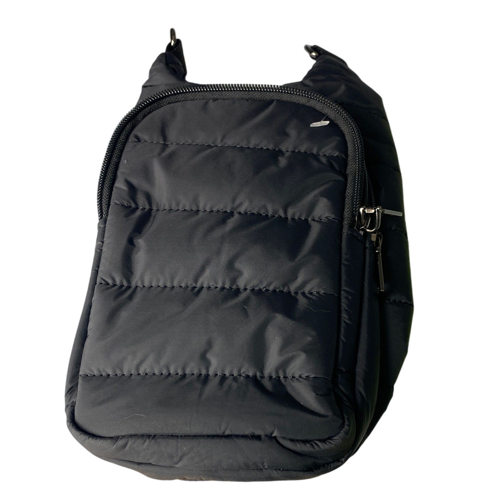 Black Quilted Puffy Mini Crossbody Bag Padded Nylon Sling Purse
