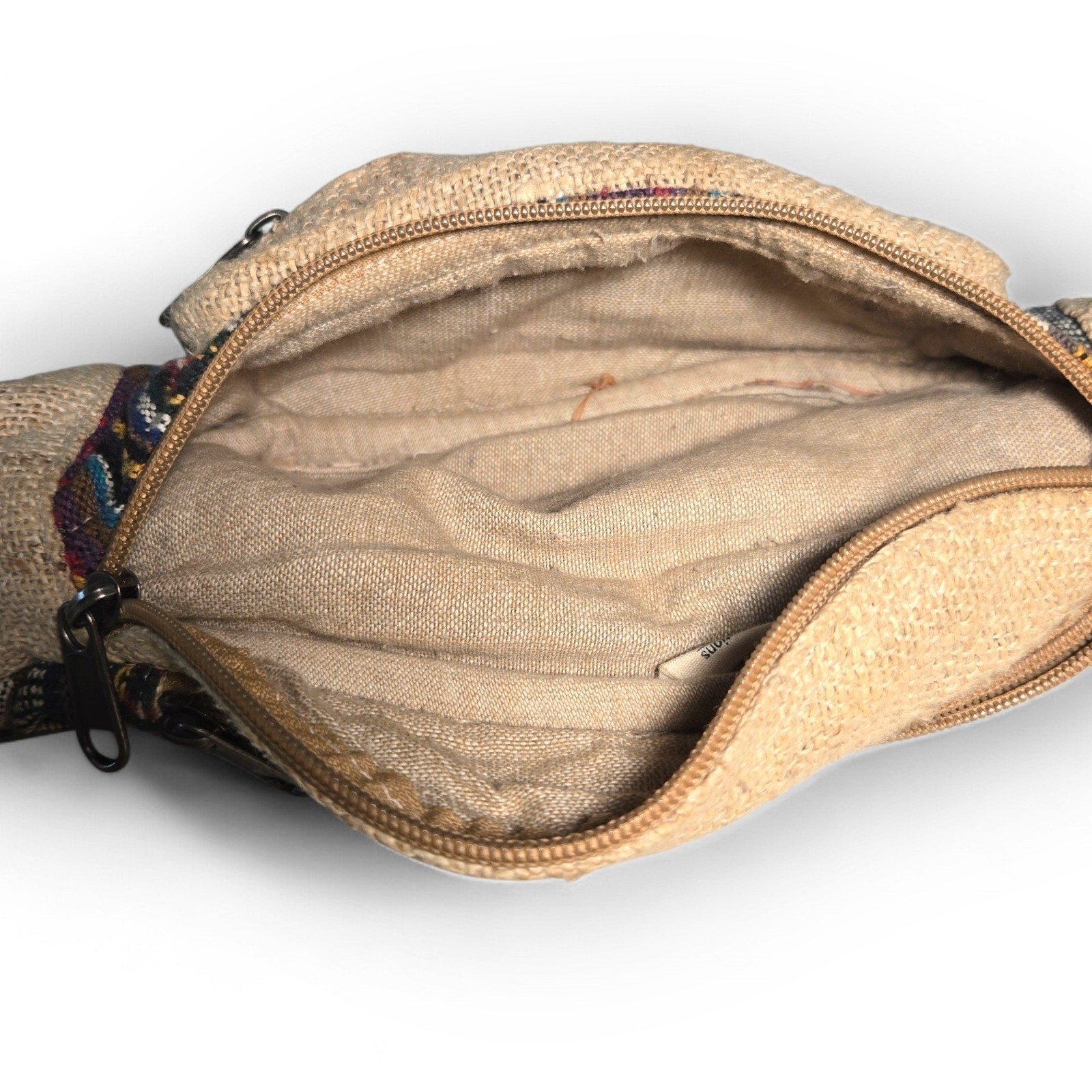 FREAKMANDU Hemp Fanny Pack Waist Bag Nepal Boho Hippy Festival Bag Tan Woven EUC