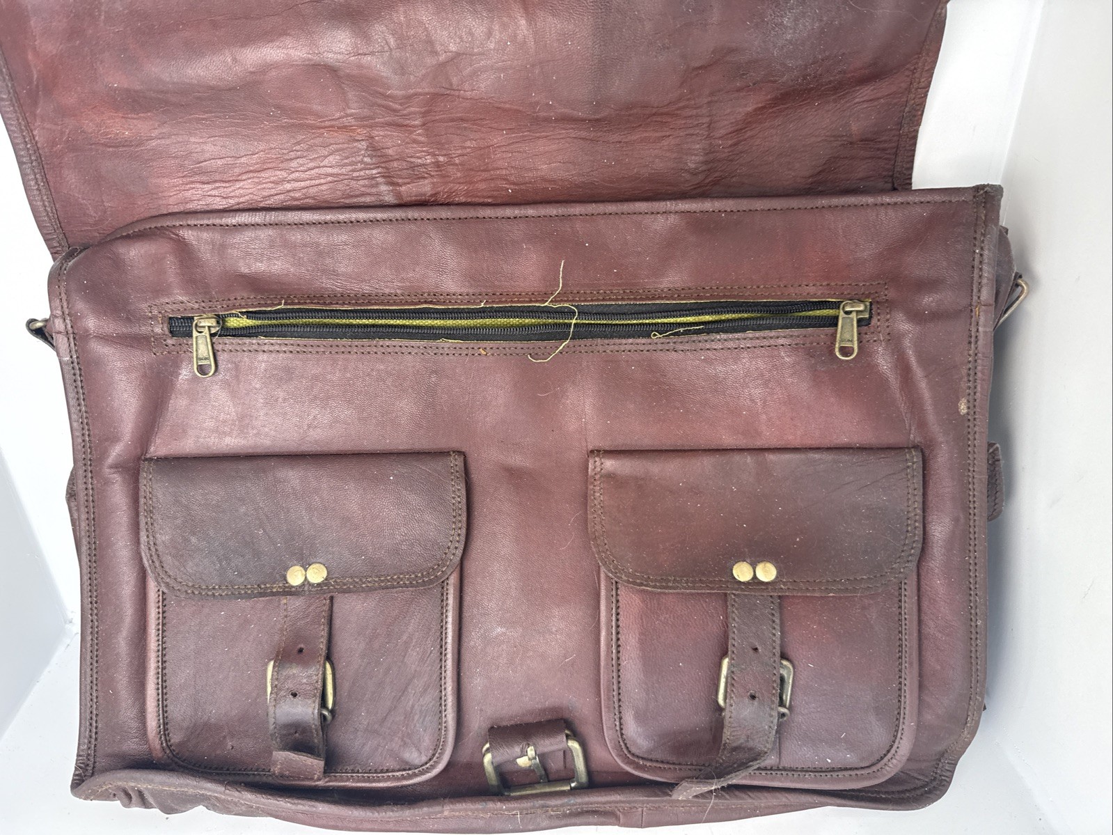 Cuero Bag Mens 18 Inch Brown Leather Messenger Laptop Crossbody Vintage