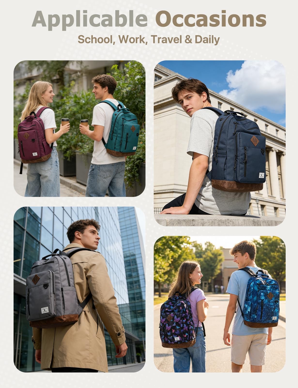 Lightweight 17in Backpack Men Women Multiple Pockets Water Resistant Laptop