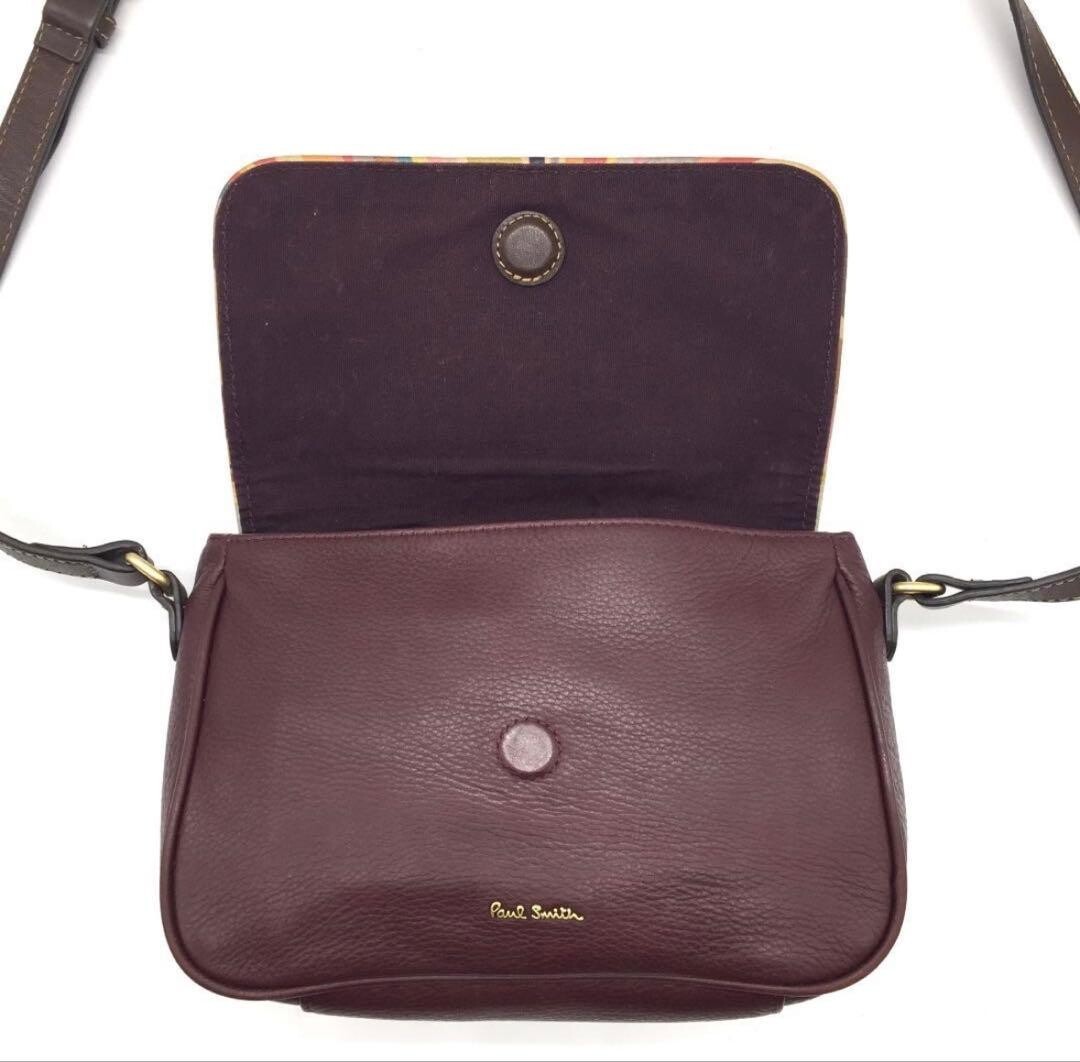 Paul Smith Brown Leather Messenger Bag Gold Logo Striped Trim Flap Unisex