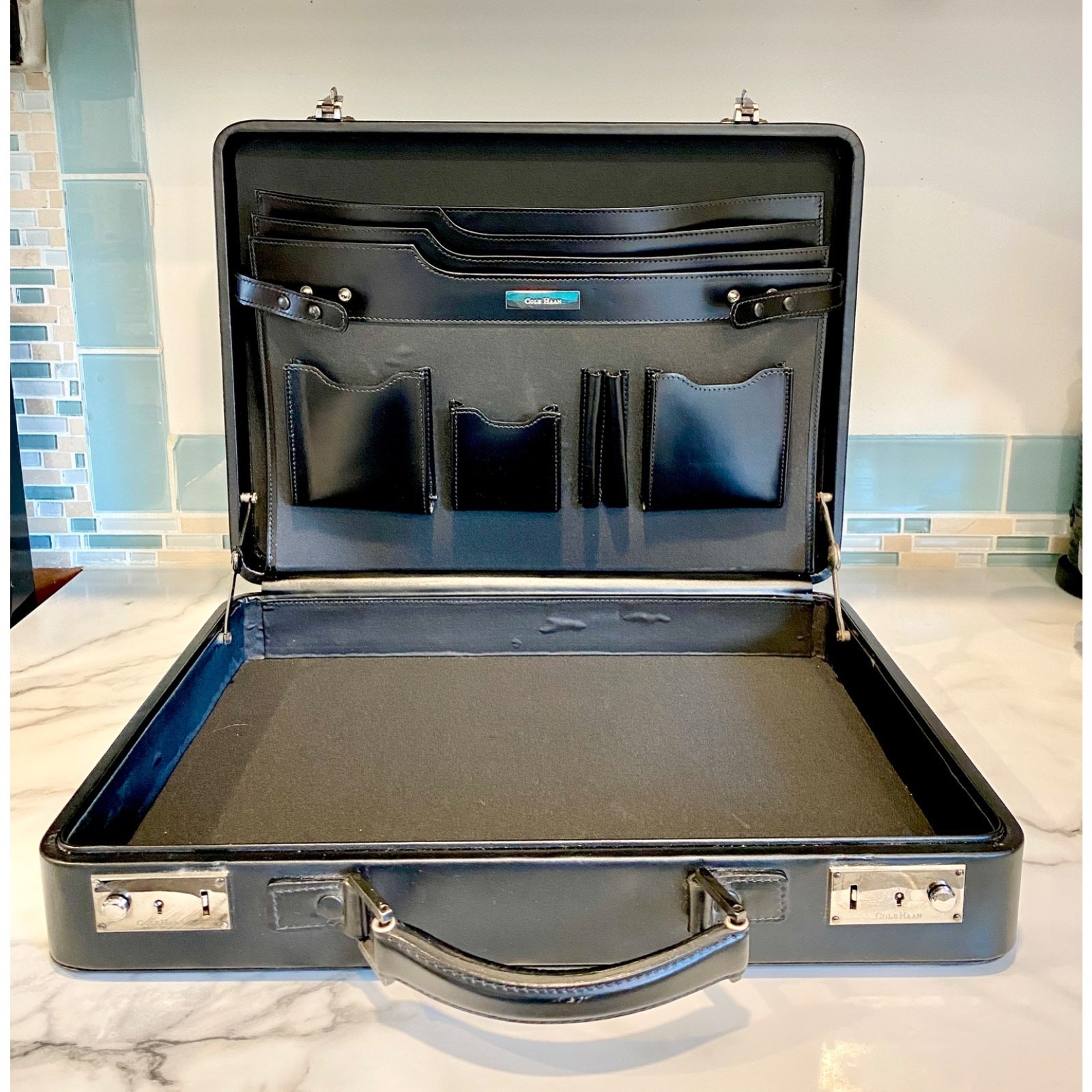 Vintage Cole Haan Black Leather Hard Shell Briefcase Attache Case