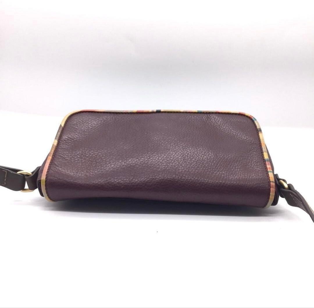 Paul Smith Brown Leather Messenger Bag Gold Logo Striped Trim Flap Unisex