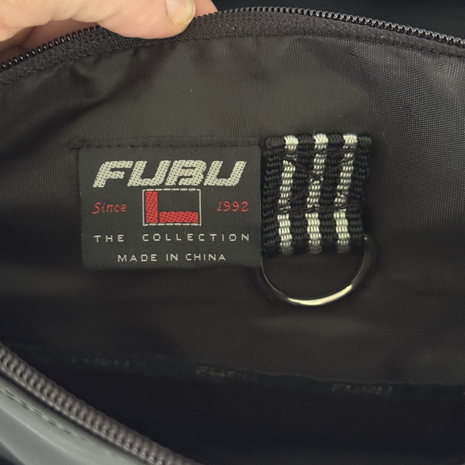 FUBU Early 2000s Crossbody Bag Black Silver Y2K Shoulder Laptop Book School Bag