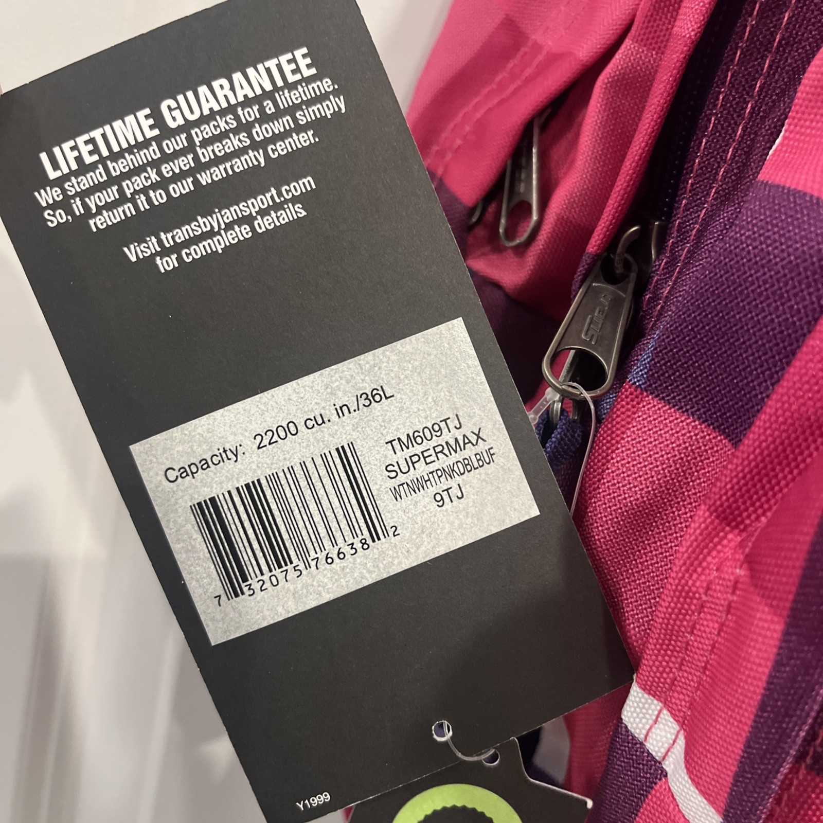 Trans by Jansport Supermax Backpack Bag 2200 CubicInch Pink Purple Buffalo Plaid