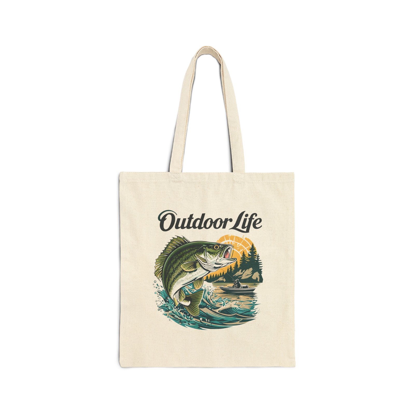 Outdoor Life Bass Illustration Tote | Reusable Canvas Bag | 15″W x 16″H