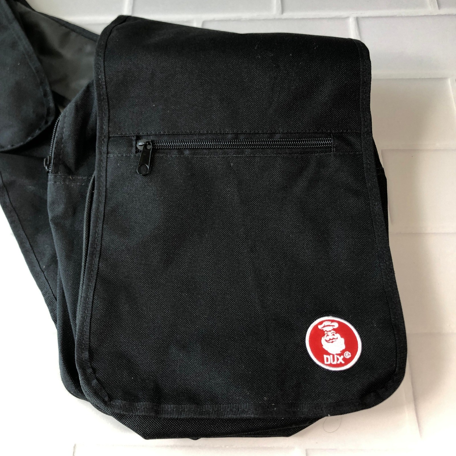 Dux Black Canvas Messenger Bag Crossbody Shoulder Strap Chef Logo Patch Utility