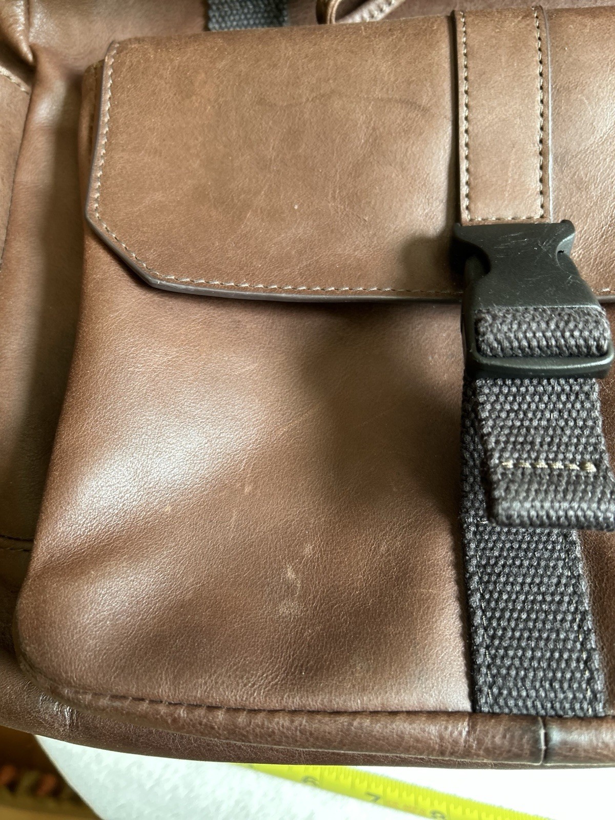 Fossil Brown Backpack Drawstring Flap Buckle Top Handle Outer Pockets Laptop
