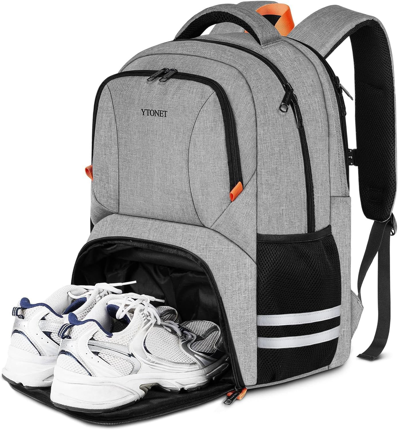 Gym Backpack with Shoe Compartment Sports Travel Bag Water Resistant Laptop Grey