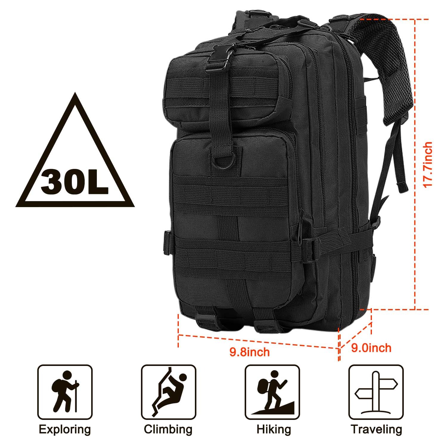 Military Molle Tactical Backpack 30L Outdoor Camping Hiking Travel Bag Rucksack