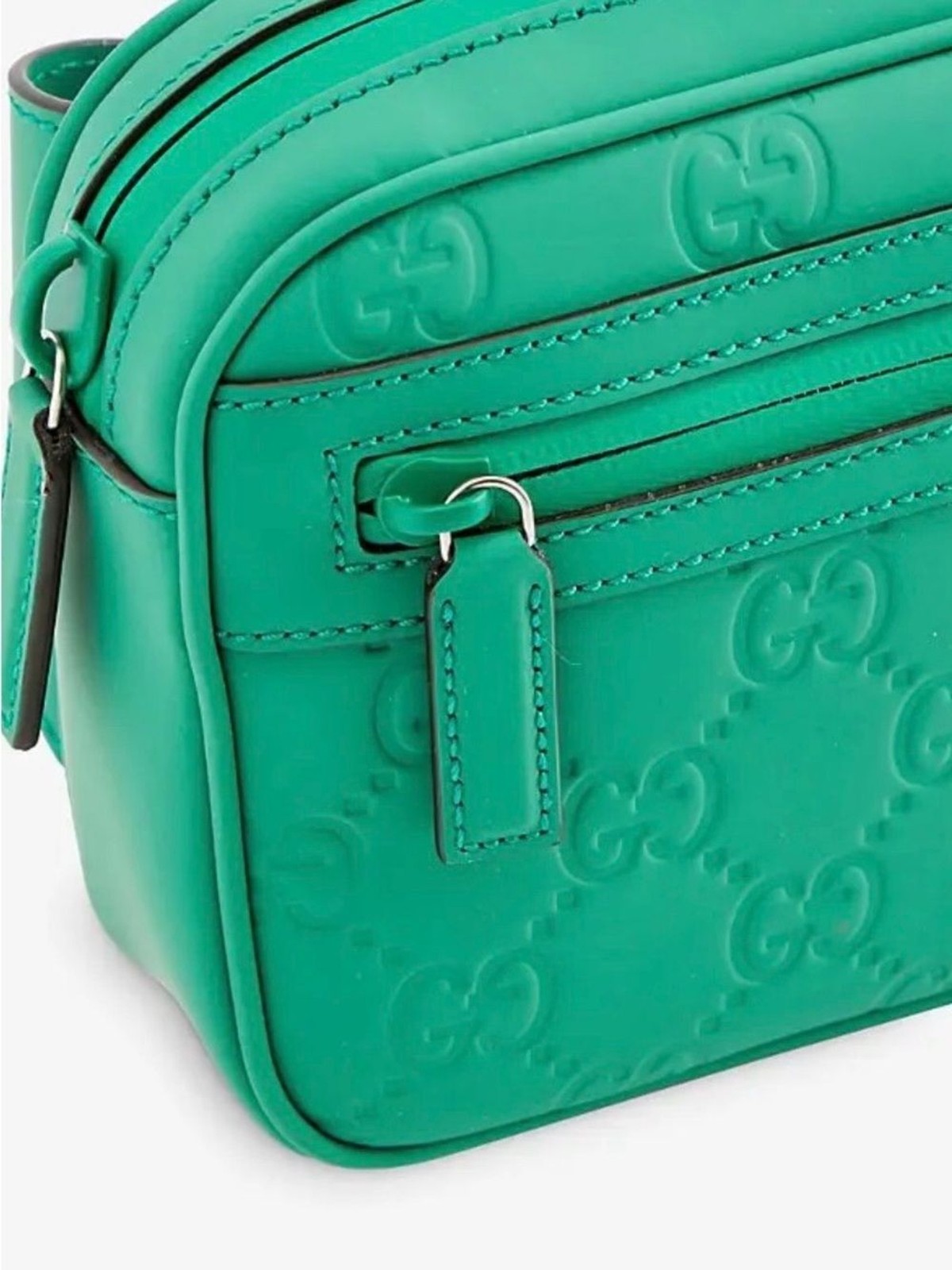 NEW Gucci GG Leather Rubber-Effect Crossbody/Belt Bag – Green – Size 100