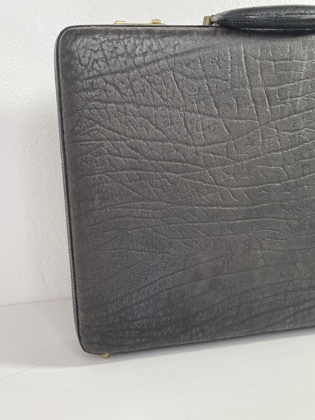 Ricardo Pebbled Leather Briefcase Dark Gray Suede Work Organizer See Description