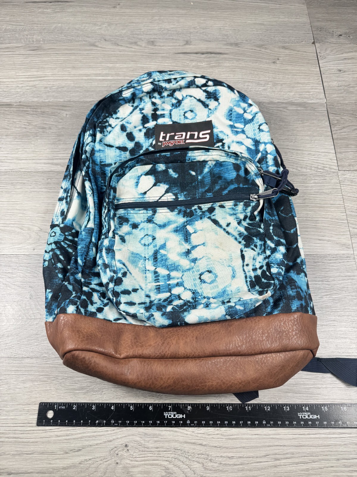 Jansport Backpack Blue Leather Bottom Tie Dye Geometric School Student Day Pack