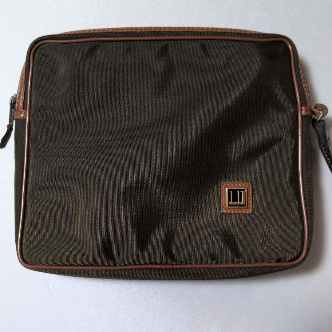 Dunhill Khaki Nylon Clutch Second Bag Logo 24cm