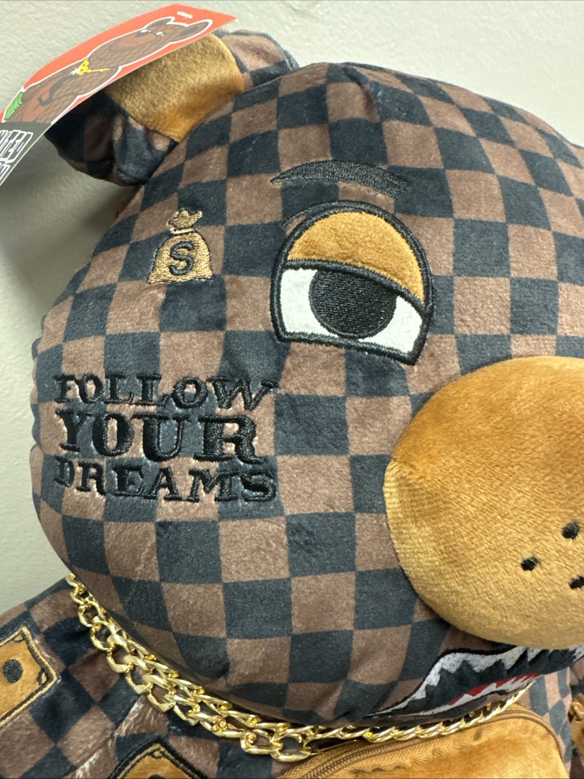 SPRAYGROUND Plush Offended Money Bear Checkered Backpack Bag Limited Edition