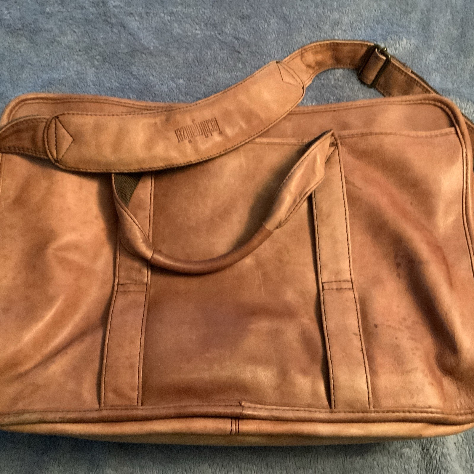 Leather Tech Organizer Soft Handmade Laptop Messenger Bag – Tan Heavy Duty