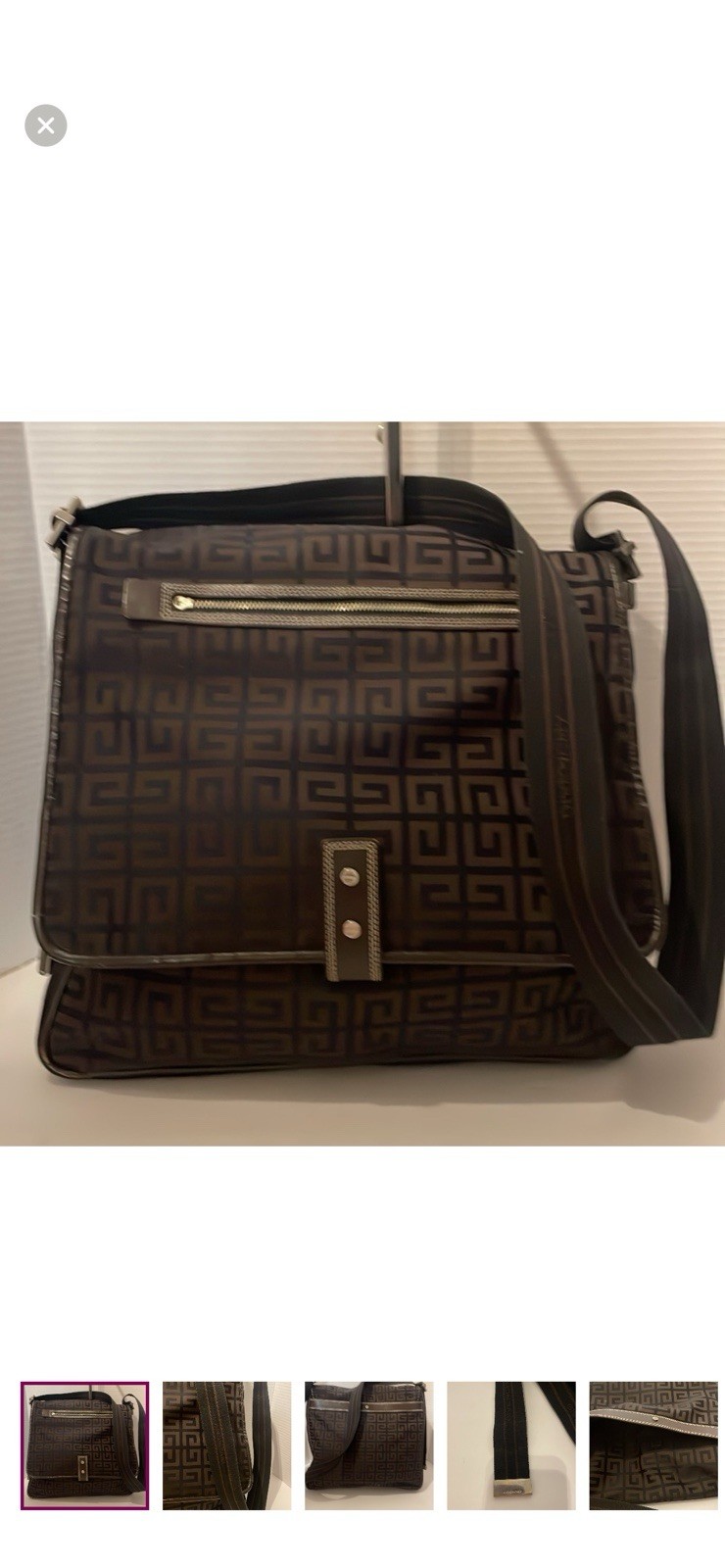 Givenchy Geometric Messenger Bag Brown Black Shoulder Strap Logo Inner Pockets