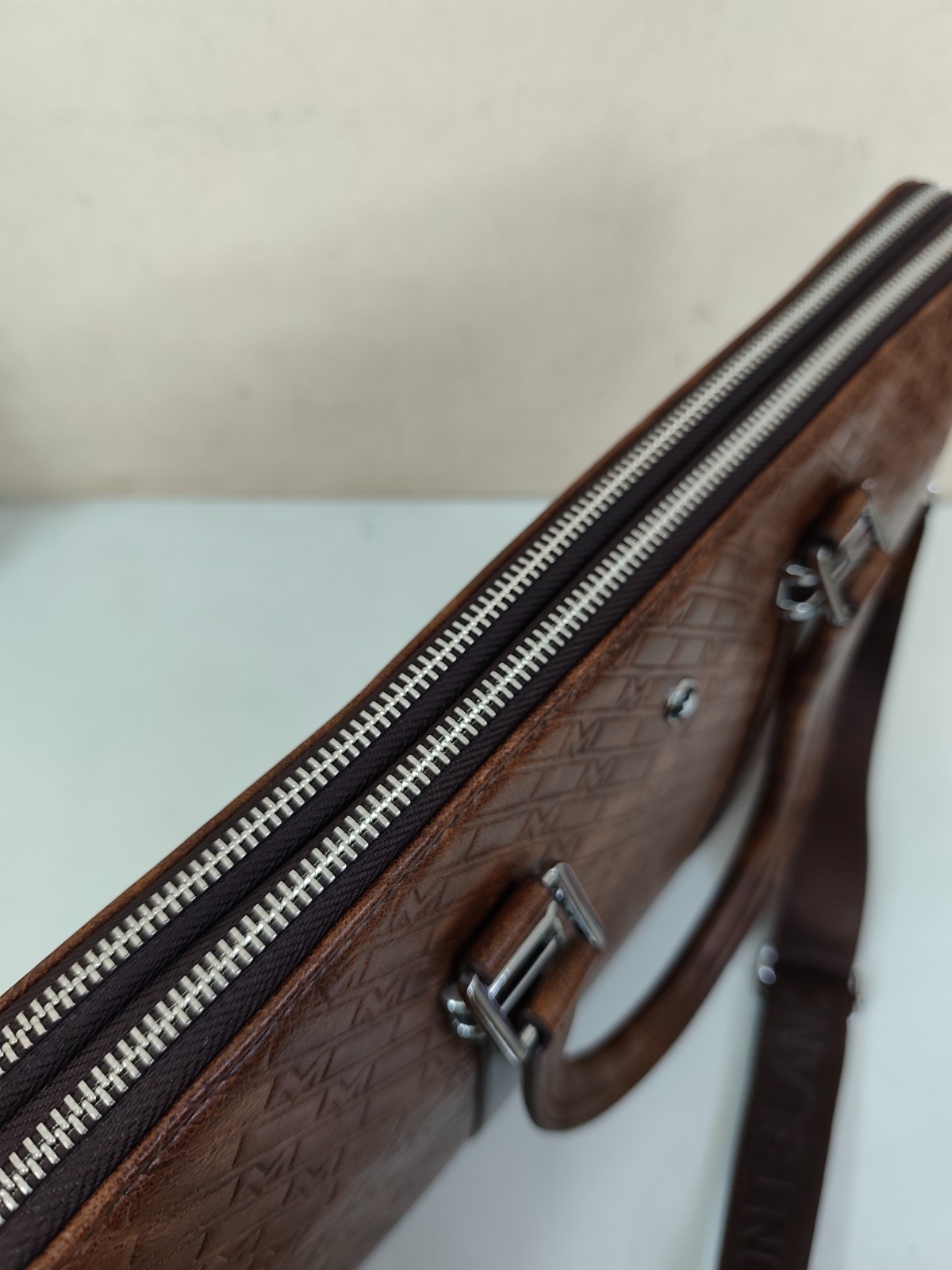 Montblanc Brown Color Leather Briefcase Laptop Bag| Adjustable Strap&Lightweight