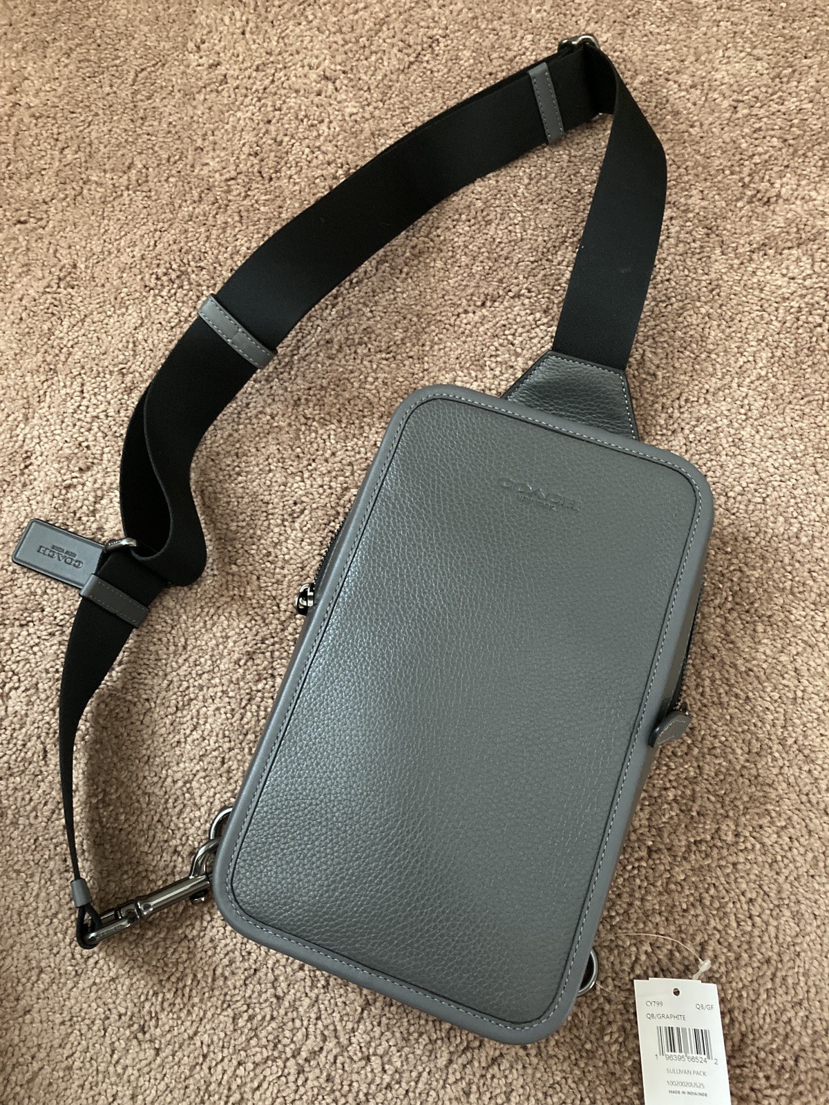 Coach CY799 Sullivan Pack Leather QB/GRAPHITE Crossbody w/ Zipper-New with Tags