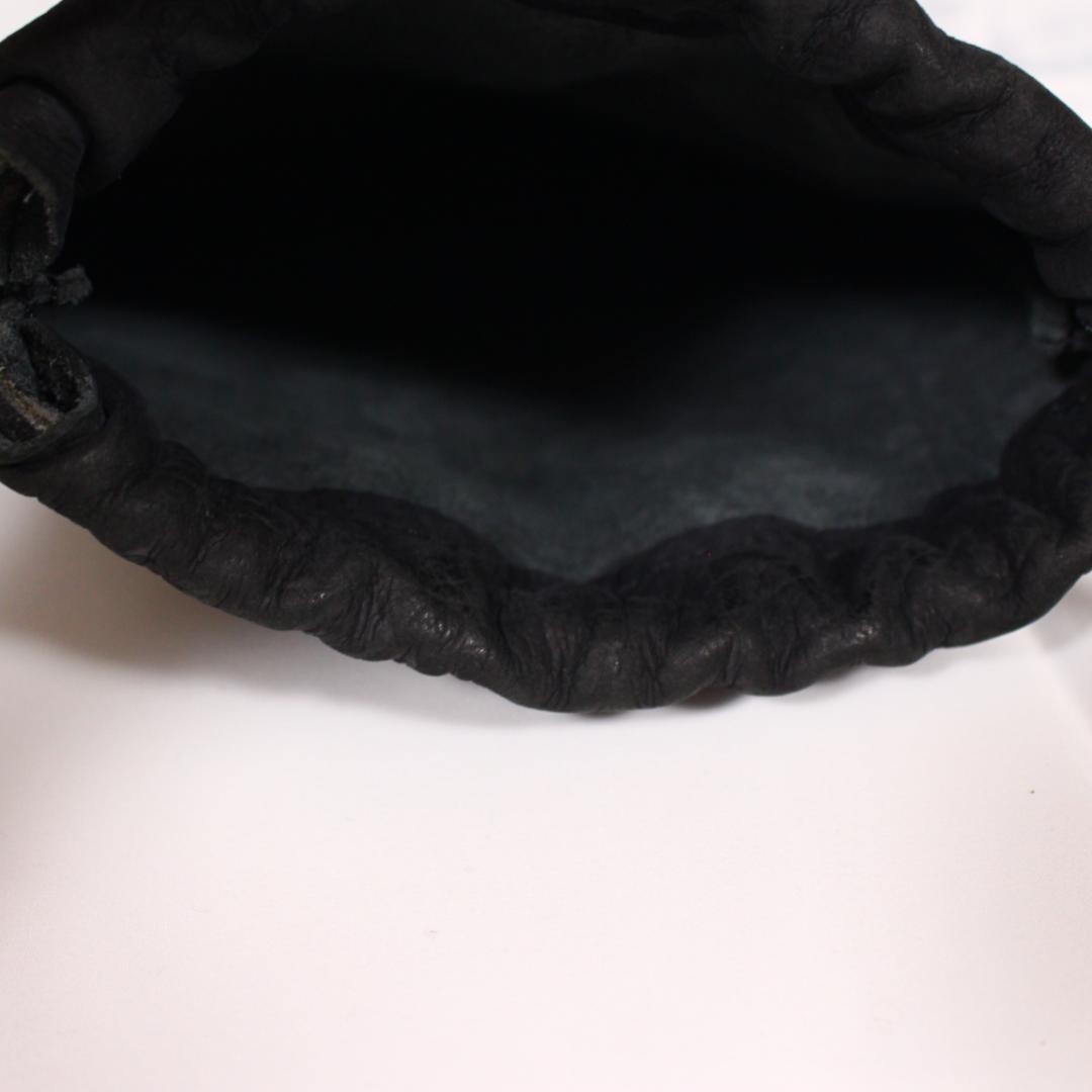 Nubuck Leather Drawstring Pouch Bag for Men and Women, Black, 8×7 inches, Used